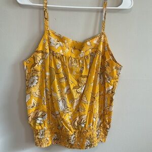LOFT Cottagecore Yellow Boho Floral Medium Cotton Vacation Top - Medium